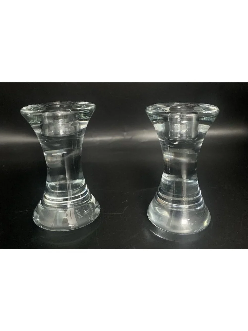 Set of 2 Danish Holmegaard Per Lutken Signed Taper Candle Holders  4.25”